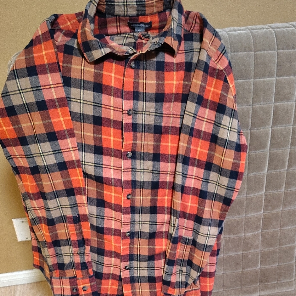 Eddie Bauer Men's Casual Plaid Shirt - Red, Orange, Blue